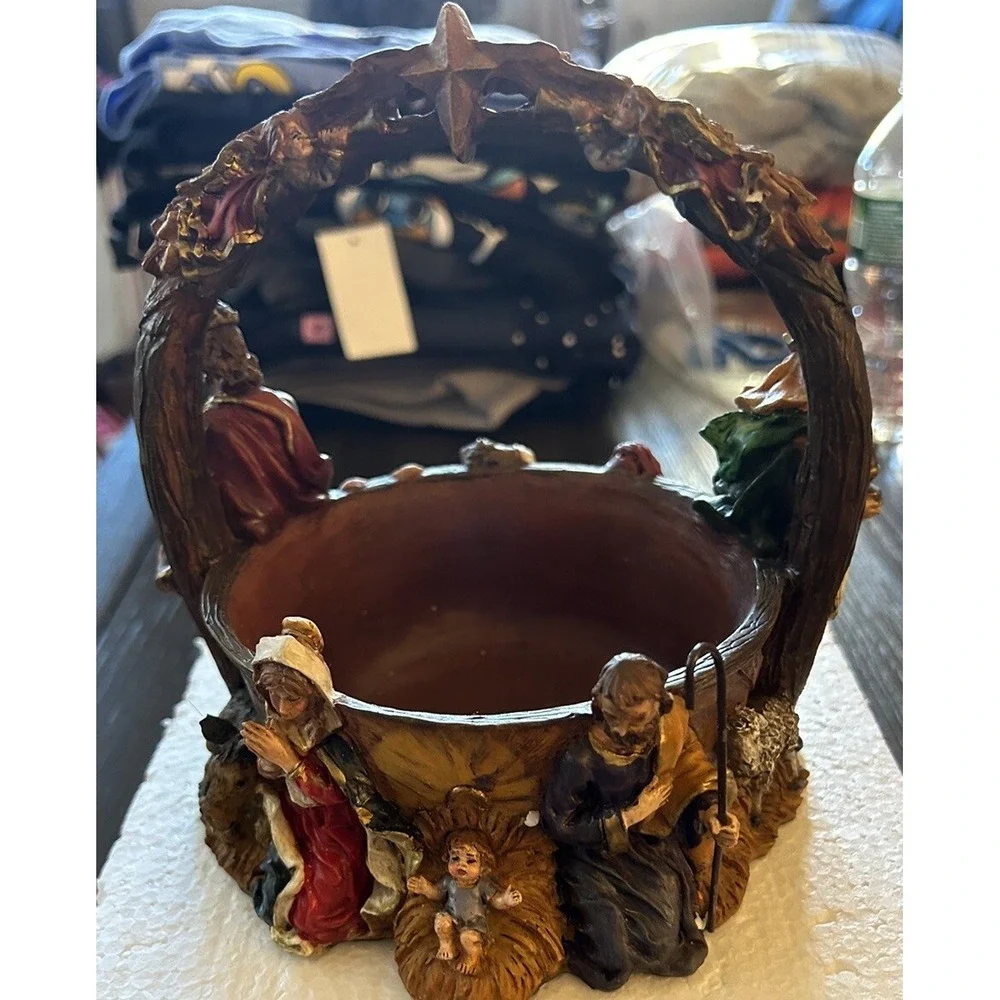 Cedar Creek Nativity Christmas Decor‎ Plant Candy Dish Vintage Mary Joseph Jesus